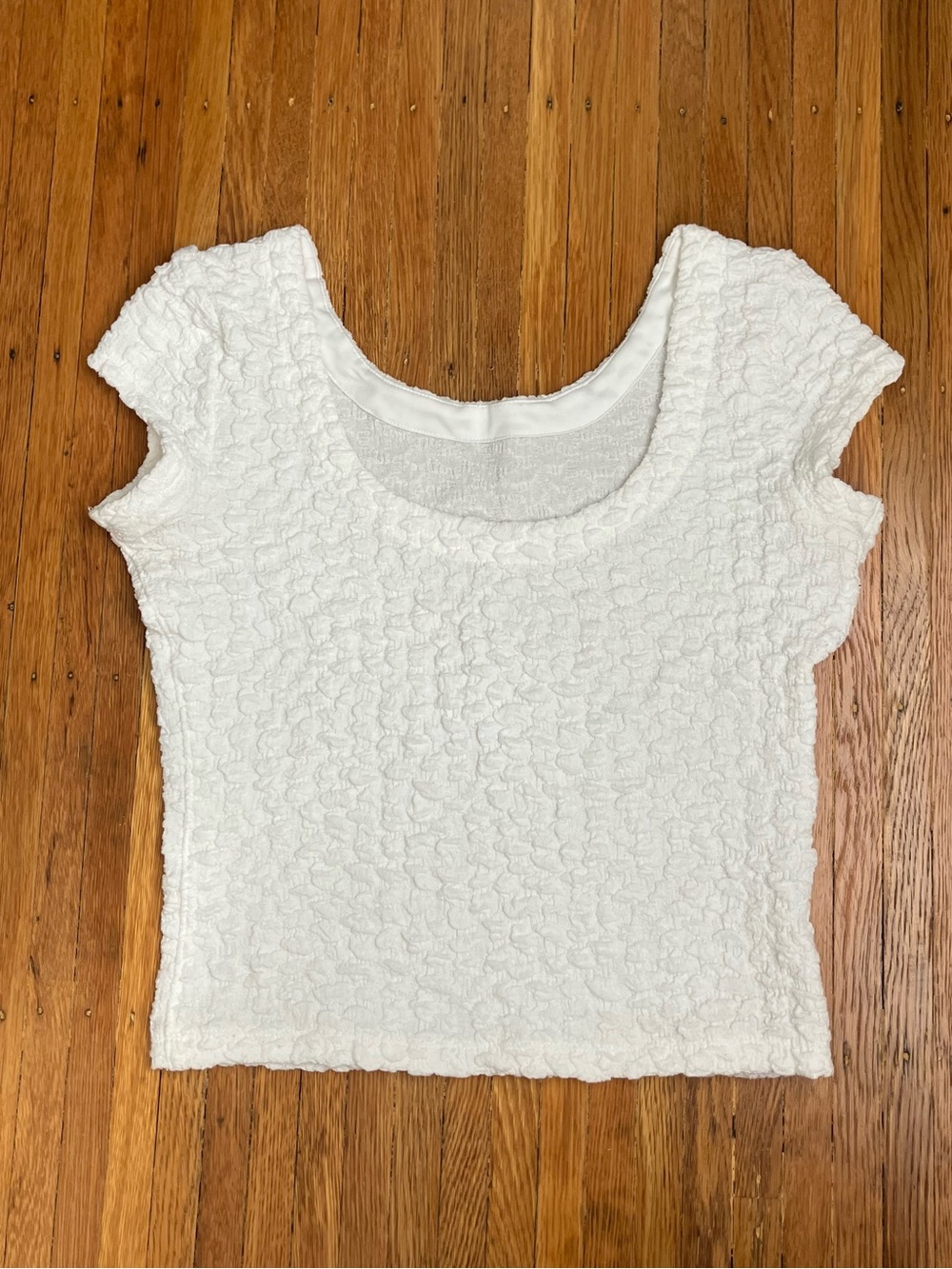 Maeve- Anthropologie. White Textured Scoop Neck Top